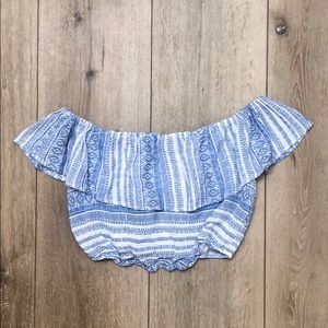 Forever 21 Tribal Pattern Ruffle Off Shoulder Crop